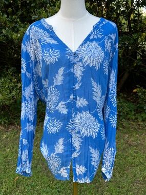 Lucky Brand Blue Floral Button-Front Women's Top 2XL